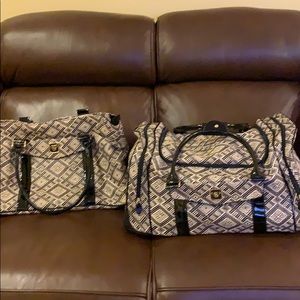 Rolling duffle bag with matching tote bag.